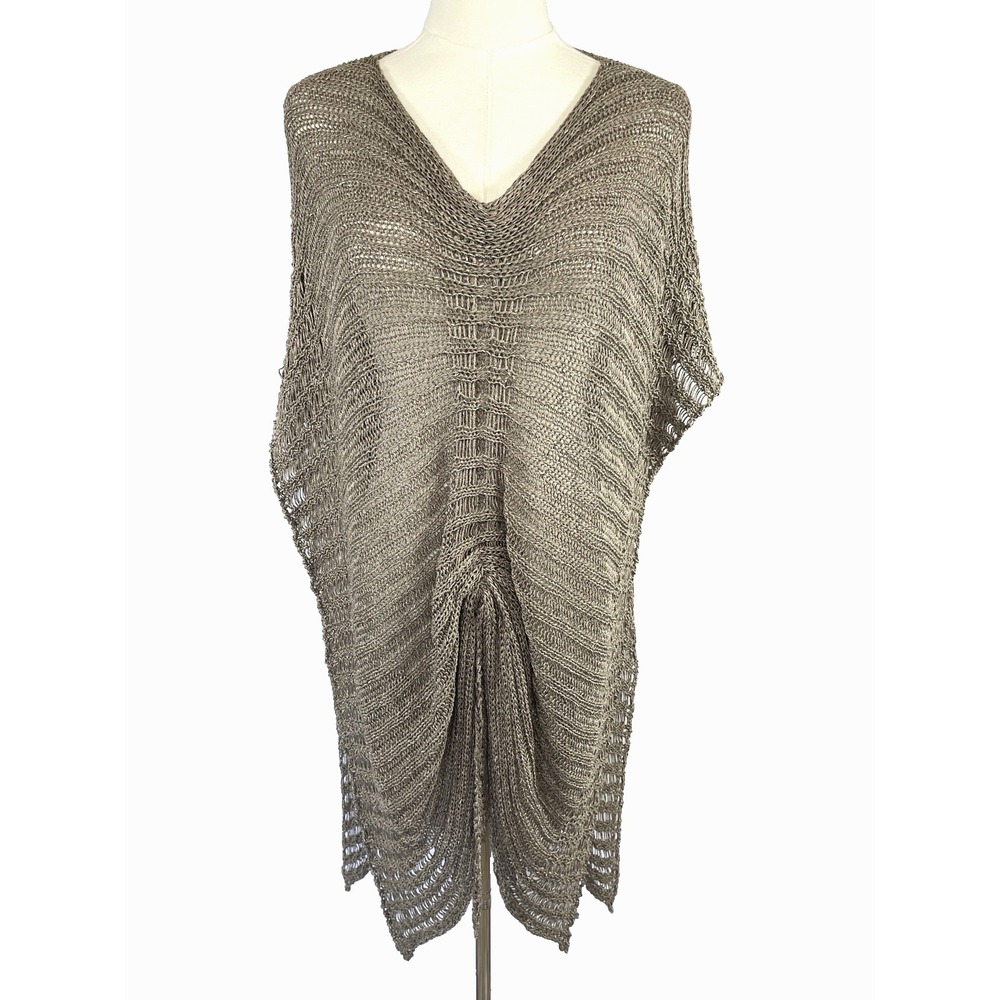 B&K Moda Womens  Open Knit Oversized Poncho Sweater One Size‎ Tan Boho Lagenlook